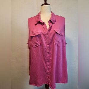 Molly & Isadora Sleeveless Button-Down Top in Bright Pink Size 3X